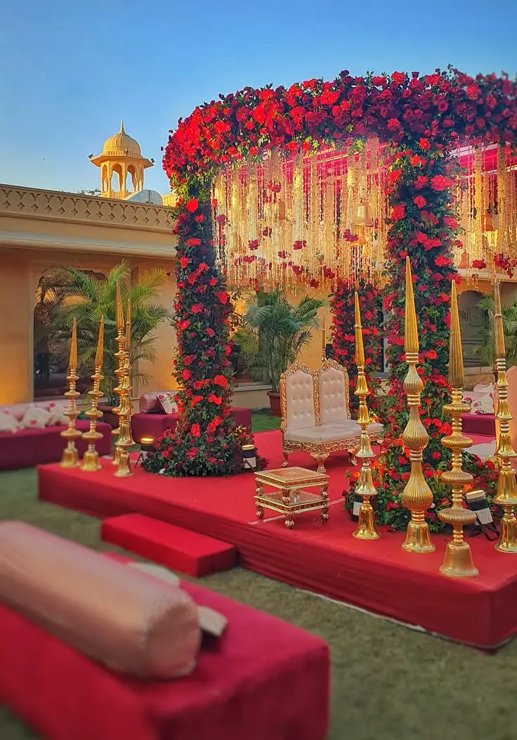 Royal Wedding Mandap #rambaghpalace #tajhotels #urose #royalwedding #bigfatwedding #red #mandap